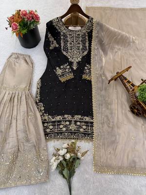 Black designer heavy gmy silk sequins embroidered work readymade suit 4