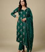 Green designer heavy chinon sequins embroidered work readymade suit