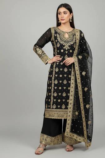 Black designer heavy faux georgette sequins embroidered work readymade suit