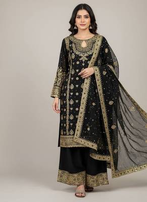 Black designer heavy faux georgette sequins embroidered work readymade suit 2