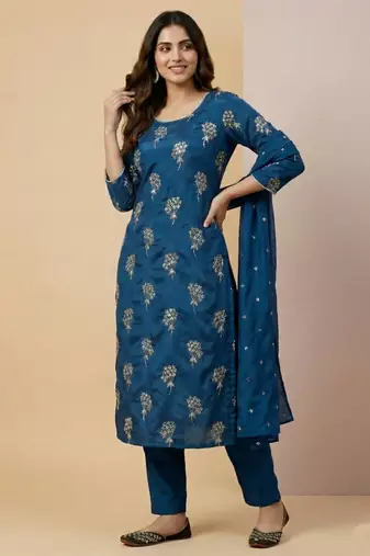 Blue designer heavy chinon sequins embroidered work readymade suit