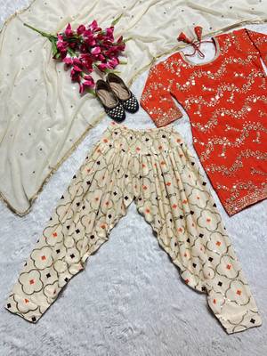 Orange designer faux georgette sequins embroidered work readymade suit 3