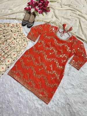 Orange designer faux georgette sequins embroidered work readymade suit 4