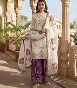 White designer pure gmy silk sequins embroidered work readymade suit