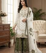 White designer pure gmy silk sequins embroidered work readymade suit