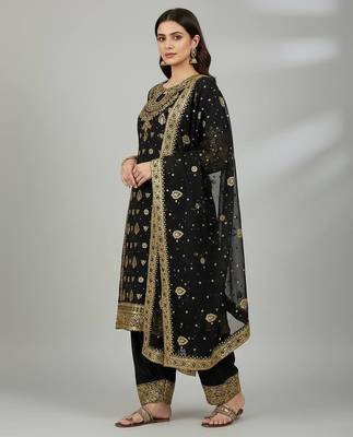 Black designer heavy faux georgette sequins embroidered work readymade suit 3
