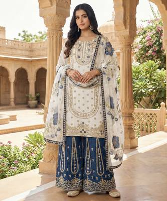 White designer pure gmy silk sequins embroidered work readymade suit 2