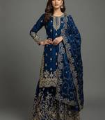 Blue designer pure gmy silk sequins embroidered work readymade suit