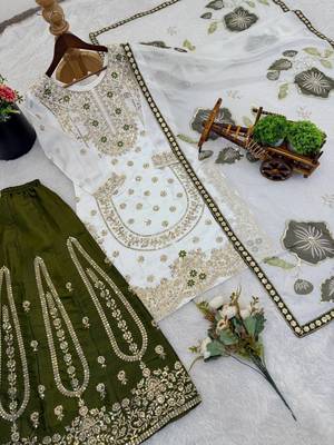 White designer pure gmy silk sequins embroidered work readymade suit 4