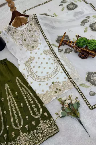 White designer pure gmy silk sequins embroidered work readymade suit