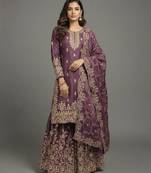 Purple designer pure gmy silk sequins embroidered work readymade suit