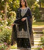 Black designer pure gmy silk sequins embroidered work readymade suit