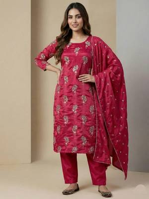 Pink designer heavy chinon sequins embroidered work readymade suit 2