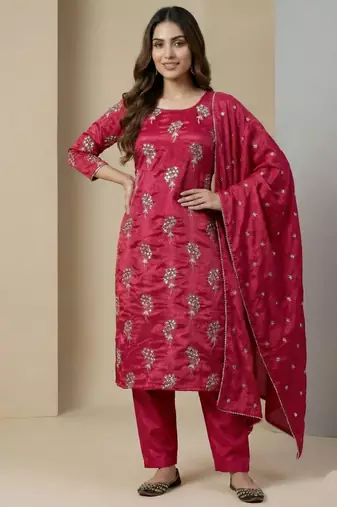 Pink designer heavy chinon sequins embroidered work readymade suit