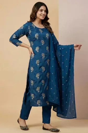 Blue designer heavy chinon sequins embroidered work readymade suit