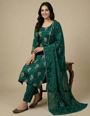 Green designer heavy chinon sequins embroidered work readymade suit 2