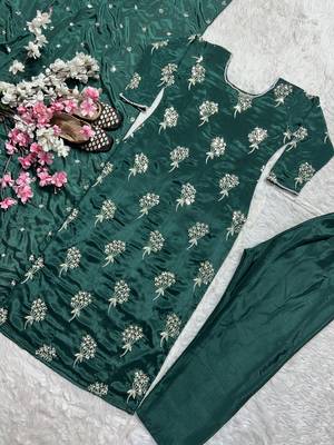Green designer heavy chinon sequins embroidered work readymade suit 3