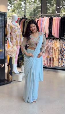 Sky blue georgette embroidered saree 1