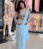 Sky blue georgette embroidered saree