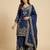 Navy blue designer chinon sequins embroidered work readymade suit