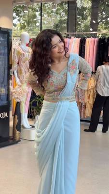 Sky blue georgette embroidered saree 2