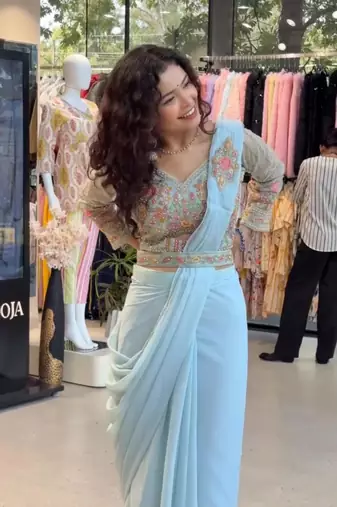 Sky blue georgette embroidered saree