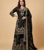 Black designer chinon sequins embroidered work readymade suit