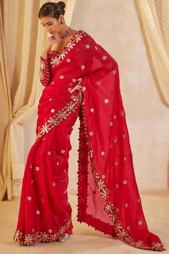 Red georgette embroidered saree