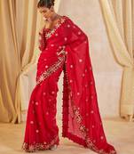 Red georgette embroidered saree