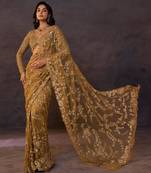 Mustard net embroidered saree
