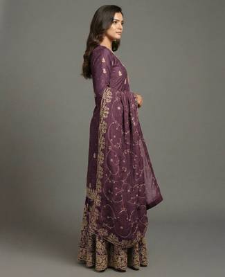 Purple designer pure gmy silk sequins embroidered work readymade suit 4