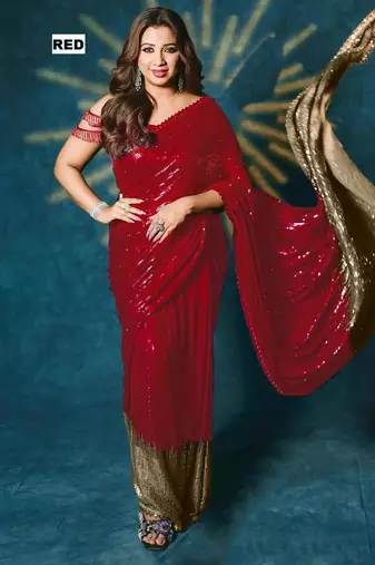 Red georgette embroidered saree