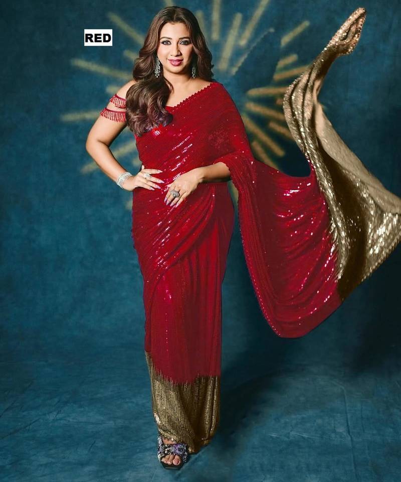 Red georgette embroidered saree