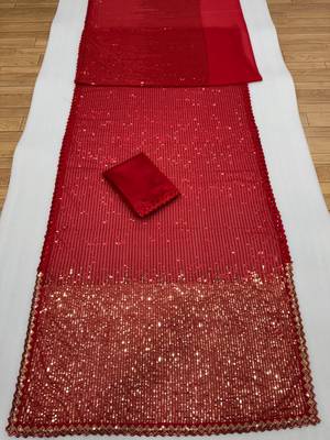 Red georgette embroidered saree 2