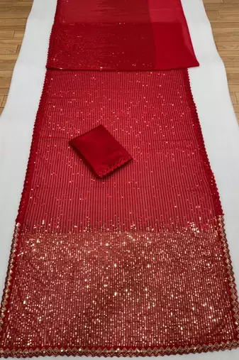 Red georgette embroidered saree