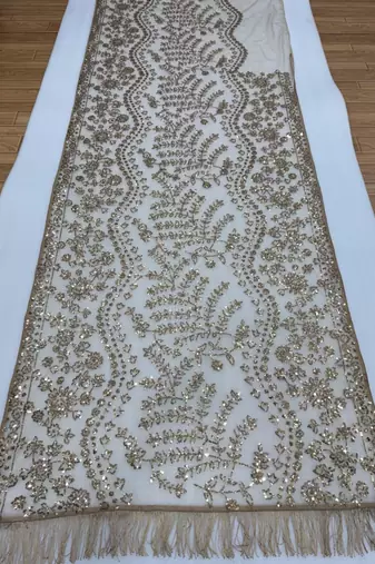 Cream net embroidered saree
