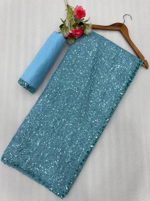 Sky blue georgette embroidered saree 2