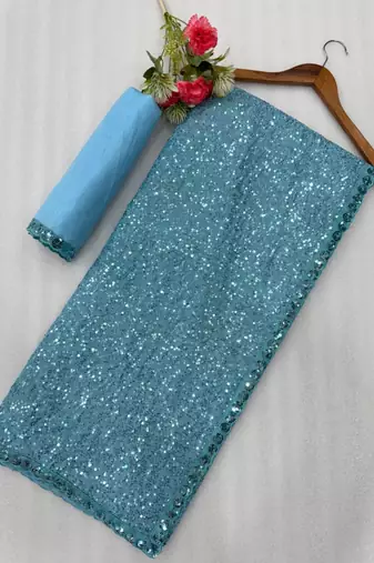Sky blue georgette embroidered saree