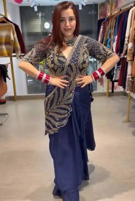 Blue silk blend embroidered saree 1
