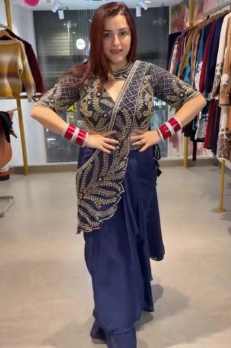 Blue silk blend embroidered saree