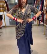 Blue silk blend embroidered saree