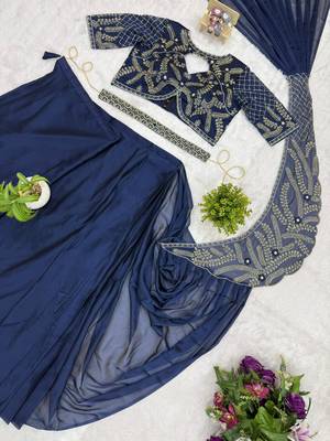 Blue silk blend embroidered saree 3