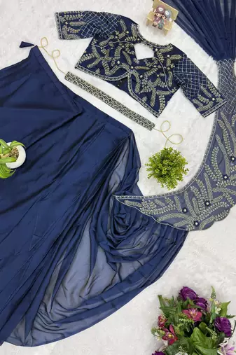 Blue silk blend embroidered saree