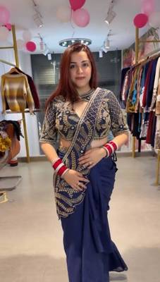 Blue silk blend embroidered saree 4