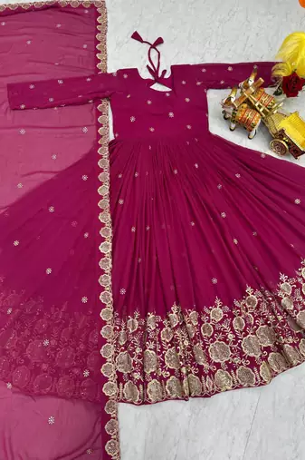 Pink designer fox georgette sequins embroidered work readymade suit