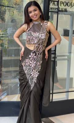 Chocolate silk blend embroidered saree 2