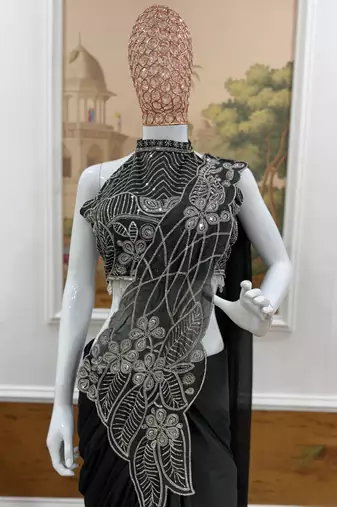 Chocolate silk blend embroidered saree