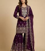 Wine designer fox georgette sequins embroidered work readymade suit