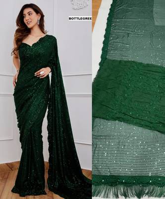 Green georgette embroidered saree 2