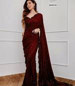 Maroon georgette embroidered saree